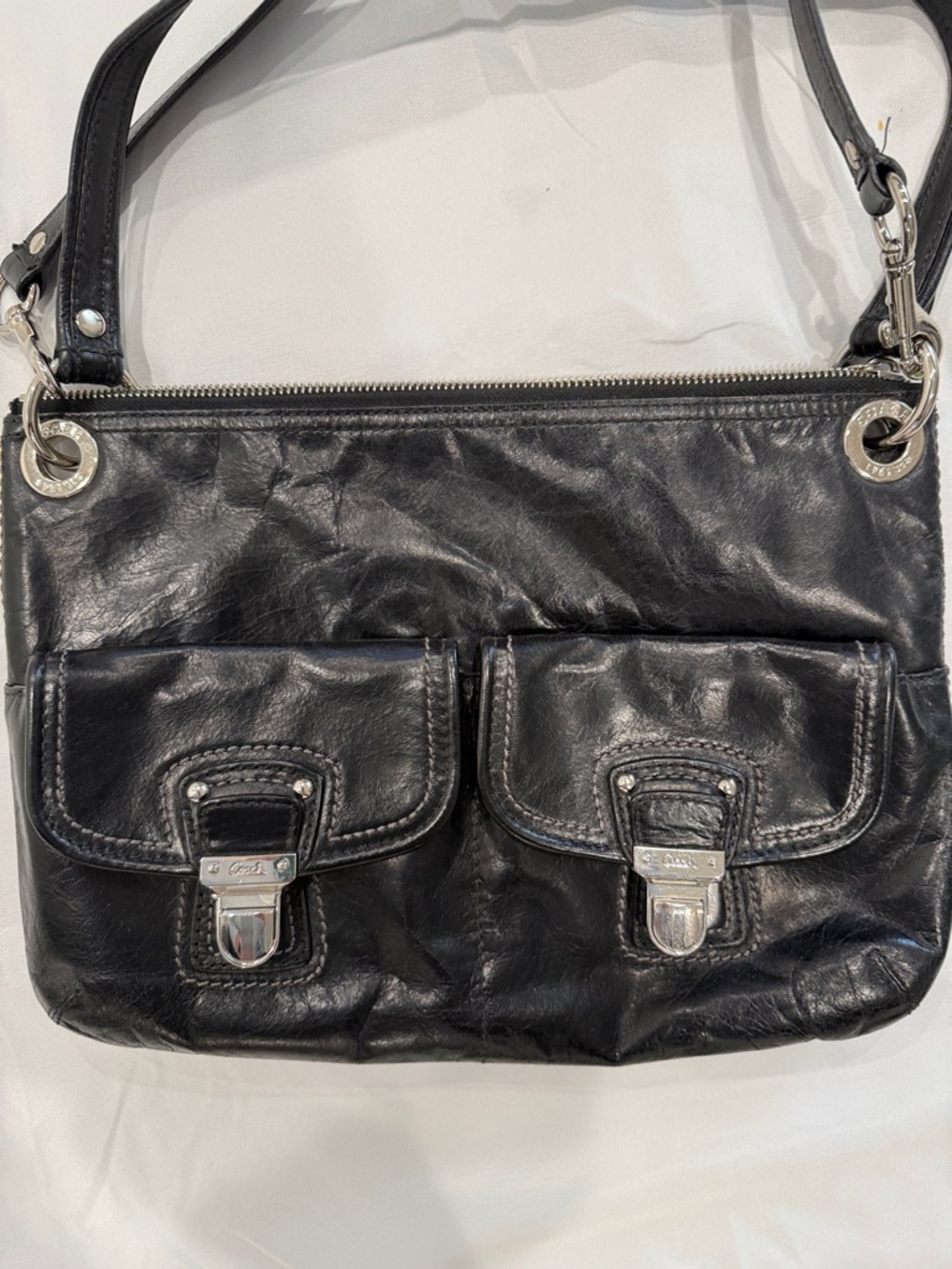 Coach Classic Black Leather Crossbody Bag - Picture 11 of 13